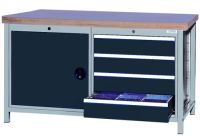 SybaWork Werkbank, 1500x750x859mm, 4 Schubladen, Türe, Multiplexplatte 40mm